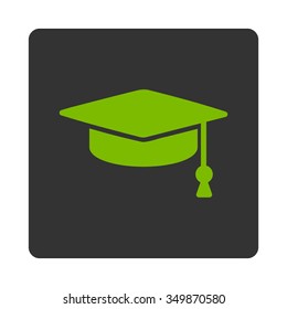 Graduation Cap vector icon. Style is flat rounded square button, eco green and gray colors, white background.