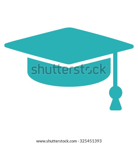 Graduation Cap vector icon. Style is flat symbol, cyan color, rounded angles, white background.