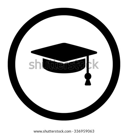 Graduation Cap vector icon. Style is flat rounded symbol, black color, rounded angles, white background.