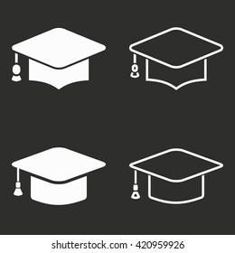 Graduation cap vector icon. White illustration isolated on black background for graphic and web design.
