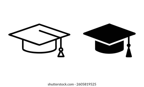 Graduation Cap Vector Icons - Outline and Solid Styles


