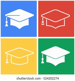Graduation cap vector icons set. White illustration isolated for graphic and web design.