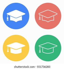 Graduation cap vector icons set. White illustration isolated for graphic and web design.
