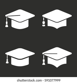 Graduation cap vector icons set. White illustration isolated for graphic and web design.