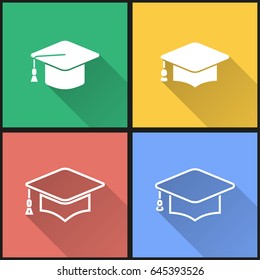 Graduation cap vector icons set. Illustration isolated for graphic and web design.