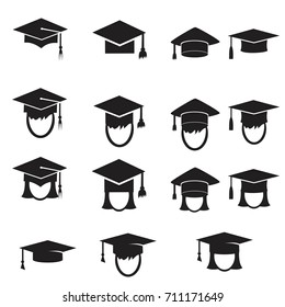 Graduation cap vector icons set. Illustration isolated for graphic and web design.