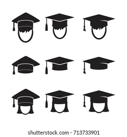 Graduation cap vector icons set. Illustration isolated for graphic and web design.