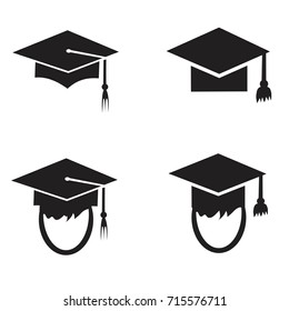 Graduation cap vector icons set. Illustration isolated for graphic and web design.