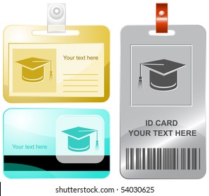 Graduation cap. Vector id cards.