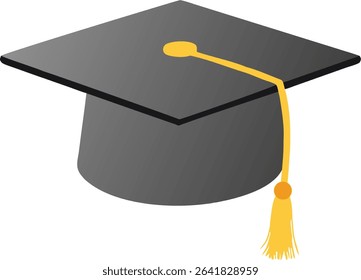 Graduation Cap Vector Illustration Black Hat with Gold Tassel