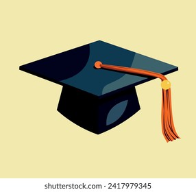 Ilustración vectorial del capuchón de graduación sobre fondo sólido