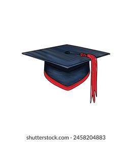 Graduation cap vector illustration on white background, graduation hat with tassel