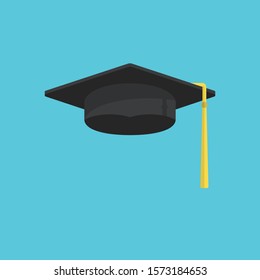 Graduation cap vector isolated on blue background, graduation hat with tassel flat icon, academic cap, graduation cap image, graduation cap