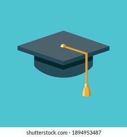 Graduation cap vector isolated on blue background, graduation hat with tassel flat icon, academic cap, graduation cap image, graduation cap