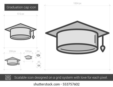 Graduation cap vector line icon isolated on white background. Graduation cap line icon for infographic, website or app. Scalable icon designed on a grid system.
