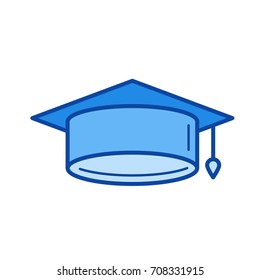 Graduation cap vector line icon isolated on white background. Graduation cap line icon for infographic, website or app. Blue icon designed on a grid system.