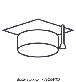 graduation cap vector line icon, sign, illustration on background, editable strokes