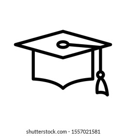 Graduation cap vector outline icon in black color