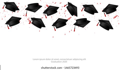 Graduation cap vector realistic. Back to school background banner template