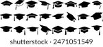 Graduation cap vector set. Various styles of academic caps for celebrations, graduations, schools, and universities. Graduation caps for educational designs and congratulatory themes