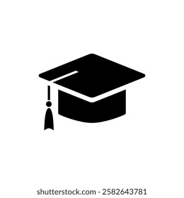 graduation cap vector silhouette. graduation hat black icon isolated on white background. university business concept