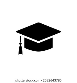 graduation cap vector silhouette. graduation hat black icon isolated on white background. university business concept