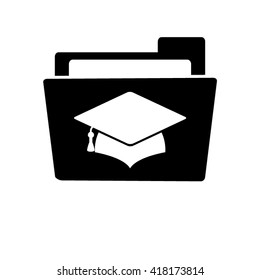 Graduation cap - white vector icon; black  folder