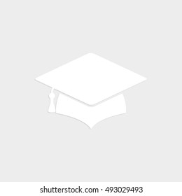 Graduation cap - white  vector icon with shadow