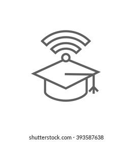 Graduation cap with wi-fi sign line icon.