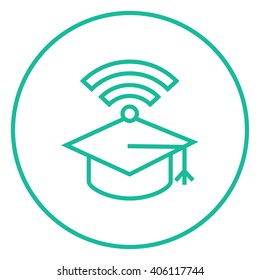 Graduation cap with wi-fi sign line icon.