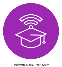 Graduation cap with wi-fi sign line icon.