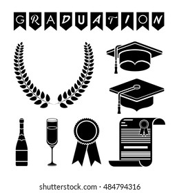 Graduation cap wreath bottle cup diploma and seal stamp icon. University school and education theme. Isolated design. Vector illustration