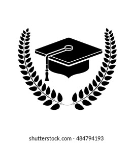 Graduation cap and wreath icon. University school and education theme. Isolated design. Vector illustration