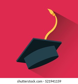 graduation cap with yellow cord over red background. colorful design. vector illustration