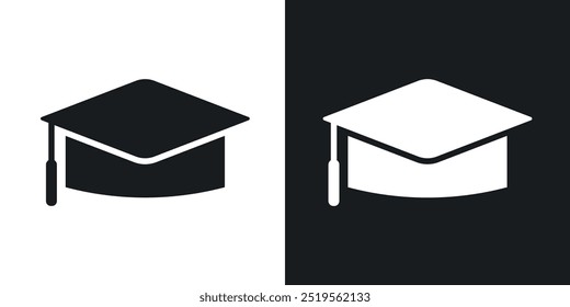 Graduation capline vector icon set in solid and outline style.