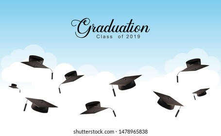 Graduation Caps in the Air. Graduate Background. vector illustration