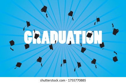 Graduation caps background. Banner template for graduation ceremony.