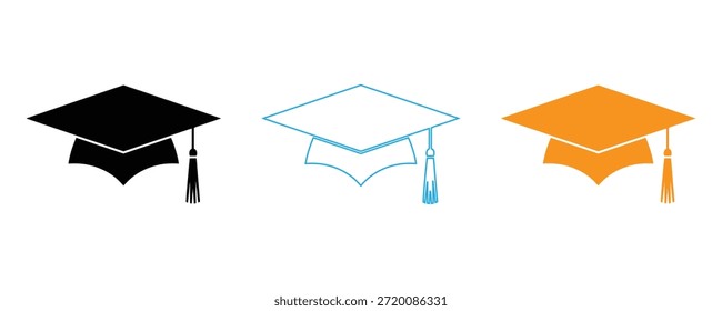 Abschlusskappen in schwarz, blau und orange für Bildung und akademischen Erfolg