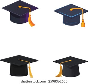 Graduation Caps Collection, Vector Illustration on White Background.