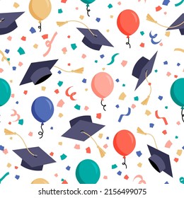 Graduation caps confetti seamless pattern.