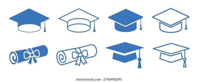 Graduation Caps and Diplomas Icon Set