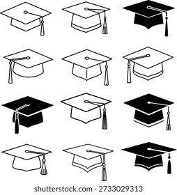 Graduierungskappen Symbole in verschiedenen Stilen und Farben akademische Leistung Symbole