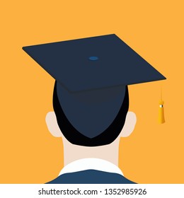 Graduation caps isolated on a head of student. Education concept. Vector illustrations can be used for topics like university, graduation, studying
