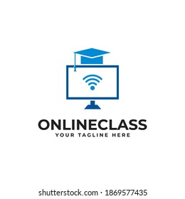 Graduation Caps, Monitors, Computers, Online, Educational Logo Design for Online Classes