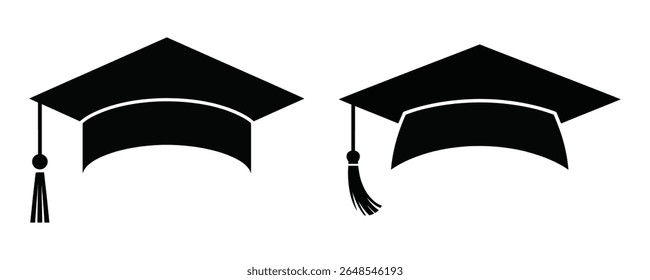 Los gorros de graduación muestran los logros educativos y el éxito académico en una simple ilustración en blanco y negro