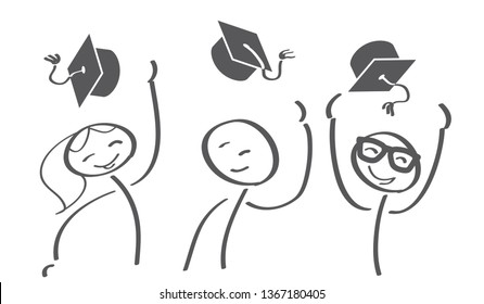 Graduation Caps Thrown in the Air Vector illustration concept
