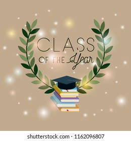 graduation card with books and hat