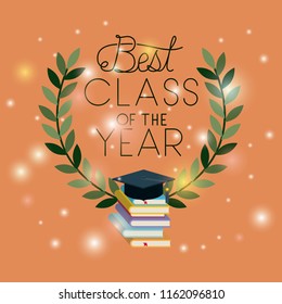 graduation card with books and hat