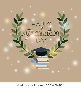 graduation card with books and hat