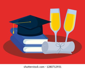graduation card with books and hat graduation